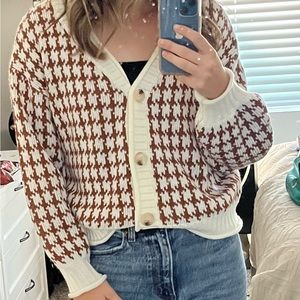 Brown and White Houndstooth Cardigan